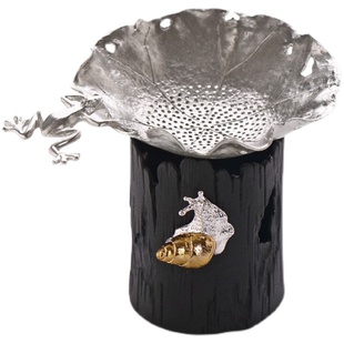 纯锡茶漏创意茶滤套装滤茶器公道杯过滤网金属茶宠盖置托架茶漏斗