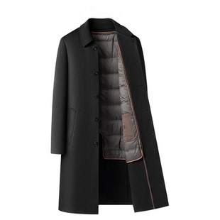 双面绒大衣男士中长款过膝翻领商务行政男装冬羽绒内胆羊毛呢外套