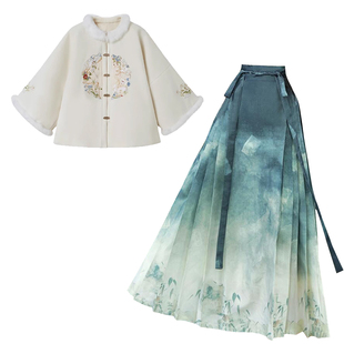 冬季宋制汉服保暖夹棉刺绣袄外套水墨马面裙套装日常可穿古风女装