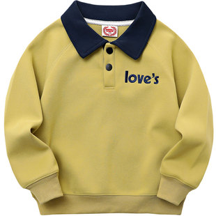 男童秋冬翻领卫衣2025加绒儿童POLO衫潮上衣中大童洋气宽松套头衫