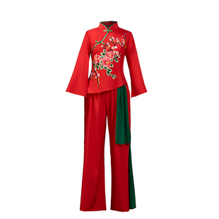 红色喜庆秧歌服中老年广场舞服成人古典舞打鼓腰鼓队服扇子舞蹈服