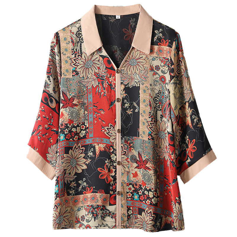 妈妈真丝衬衫女杭州中老年奶奶夏装60岁70老人t恤衣服桑蚕丝上衣