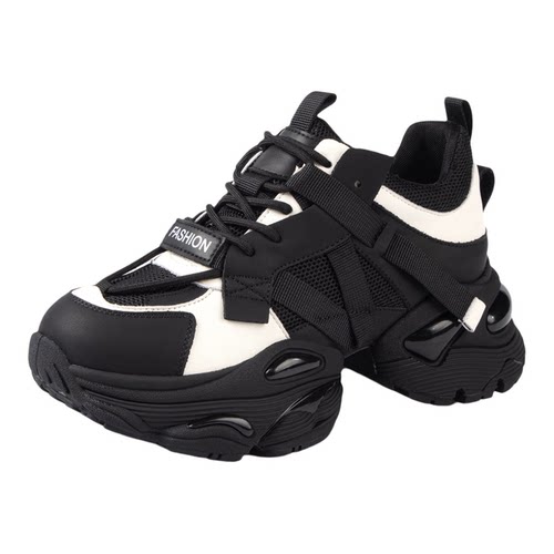 真皮厚底老爹鞋女2025新款网红超火增高黑色显脚小运动鞋女款秋冬