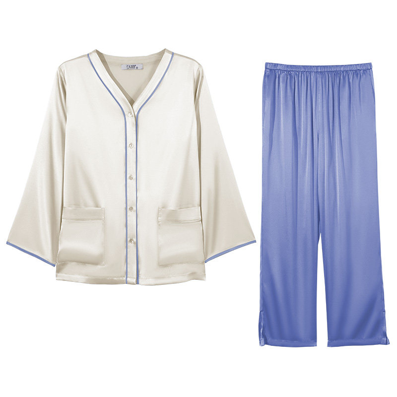 衣本真锦女桑蚕丝拼接家居服春秋