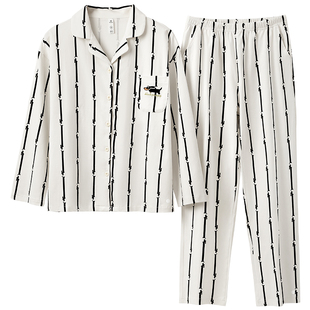 有内纯棉情侣睡衣女款2025新男款长袖A类棉防螨抗菌秋休闲家居服