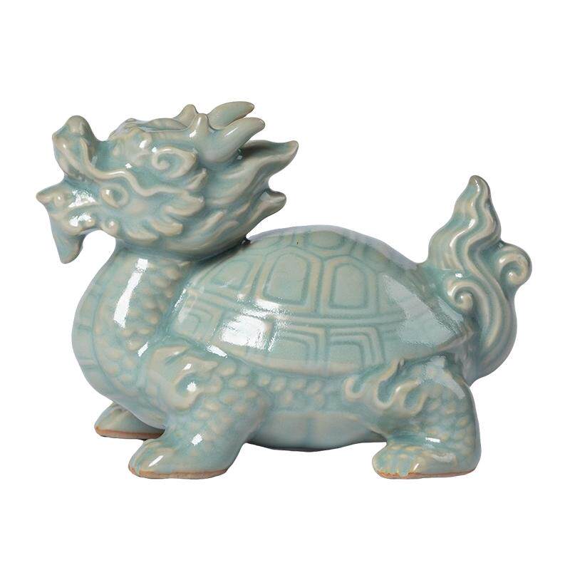 龙泉青瓷招财龙龟摆件精品茶宠开片茶玩茶桌茶台装饰品吉祥物配件