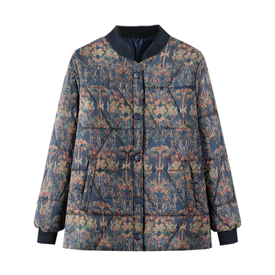 洋气妈妈印花立领丝绵棉袄女外套