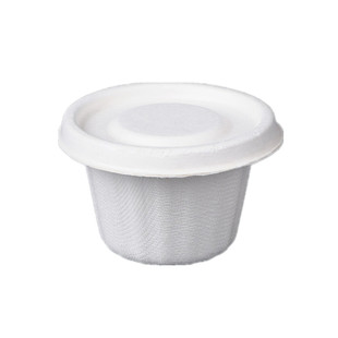 一次性环保纸浆酱料杯调料盒可降解辣椒酱油醋沾汁打包盒带盖圆形