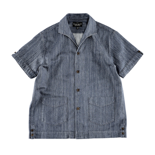 西里布古巴领复古牛仔衬衫半袖那不勒斯温莎领工装短袖衬衣非RRL