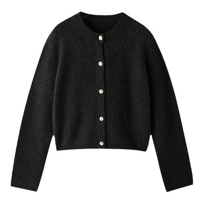 韩系慵懒金属扣短款羊绒毛衣开衫