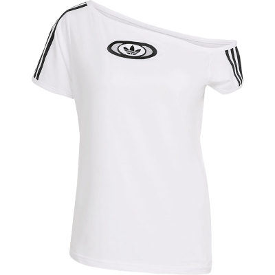 Adidas/阿迪达斯正品三叶草女士斜领露肩透气时尚短袖KC8795