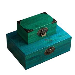 绿色竹盒子竹木带锁木盒长方形木箱首饰收纳盒子小实木箱子复古