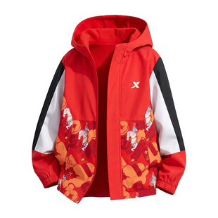 特步红色男童外套儿童过年衣服加绒冬装摇粒绒本命年新年上衣冬季