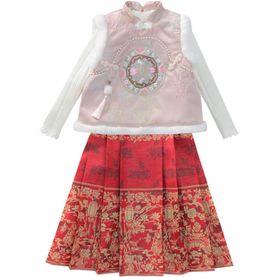 女童汉服中国风新年裙冬装2025新款女孩旗袍公主裙儿童马面裙套装