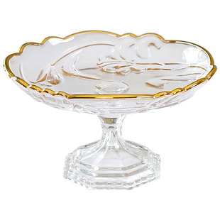 轻奢金边玻璃高脚水果盘家用客厅水果碟小精致糖果盘子酒店点心盘