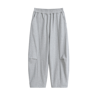 分割设计松紧腰廓形卫裤阔腿裤