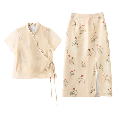 新中式国风两件套印花半身裙女