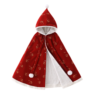 婴儿外出挡风斗篷披风红色喜庆冬季出门防风防寒儿童幼儿宝宝抱被