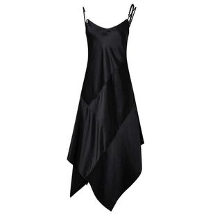 宝姿PORTSPURE女装舒适度假经典小黑裙吊带不对称连衣裙