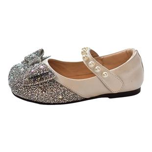 贝然童鞋女童真皮公主水晶鞋软底黑色皮鞋防滑女孩宝宝单鞋子方口