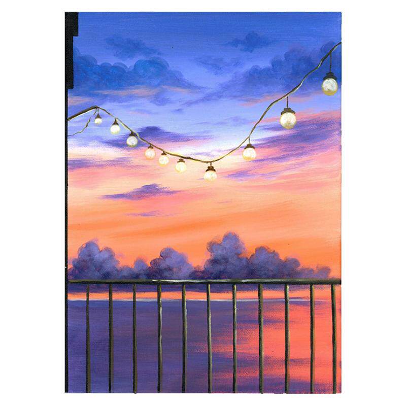 丙烯画油画片画室美术水粉手绘风景画色彩基础入门简单临摹卡片