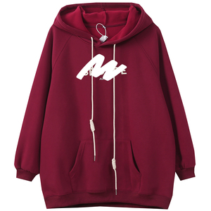 300斤美式休闲加绒上衣胖莹莹大码女装胖mm秋冬连帽刺绣运动卫衣