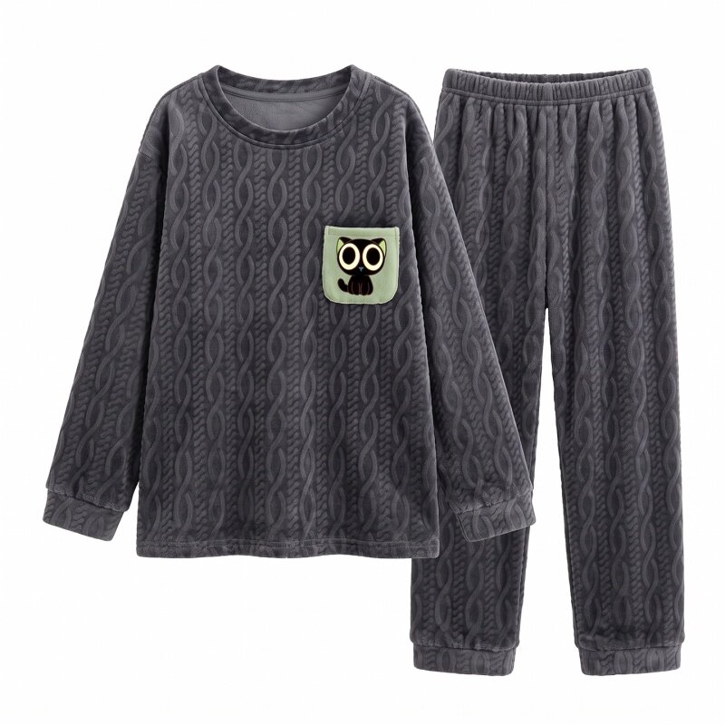 秋冬季儿童保暖海岛绒家居服套装