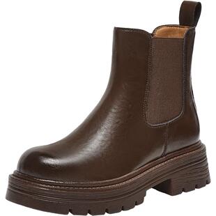 百思图冬季新款商场同款时髦街头烟筒靴粗跟女短靴W8071DD4