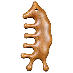 按摩梳头部经络梳头皮绿檀木梳子紫檀大齿宽齿卷发梳头疗五经弧形