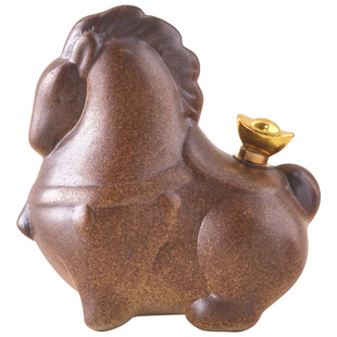 碌心  复古粗陶唐马摆件 马年送礼桌面茶宠马上赚钱小摆件转转马