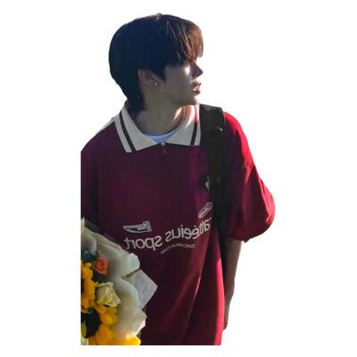 酒红色美式复古polo衫短袖