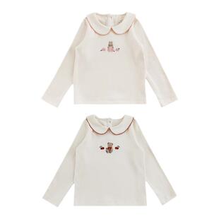 幼悠女童波浪曲牙娃娃领衫修身款春秋萌趣可爱森林动物绣花打底衫
