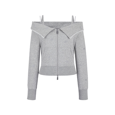 Three Quarters 秋冬新款一字肩拉链上衣外套银泰百货 301355