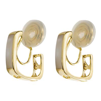 LONGLONG镶嵌贝壳镂空方形耳夹女