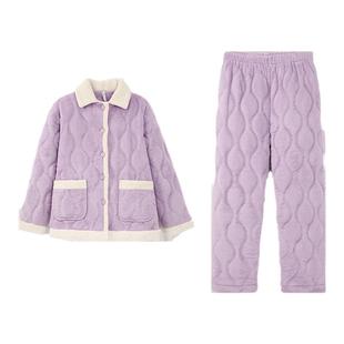 安之伴三层夹棉加厚情侣睡衣秋冬款女珊珊瑚绒可外穿男家居服套装