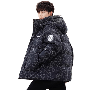 鸭鸭羽绒服男短款连帽2025冬反季迷彩潮流青年时尚保暖加厚外套Y