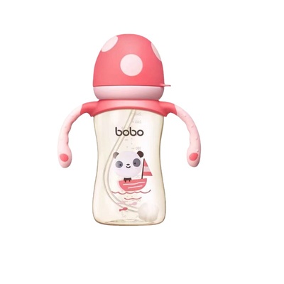 bobo奶瓶PPSU材质抗摔带手柄吸管