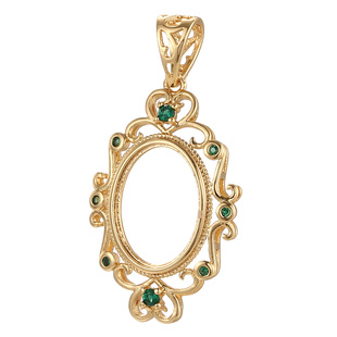 复古简约翡翠吊坠空托女diy翡翠蜜蜡绿松石项坠托18K金吊坠托配件