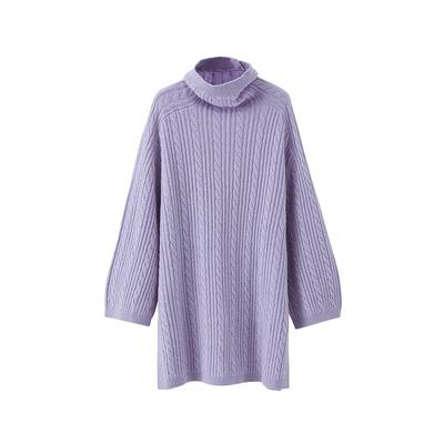 辰现松弛感堆堆领中长款绞花毛衣