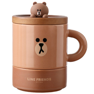 LINE FRIENDS布朗熊陶瓷茶水分离泡茶杯情侣马克杯带茶漏过滤杯子
