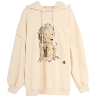 西町村屋连帽卫衣女百搭春季新款休闲学院小狗印花上衣HA9108014