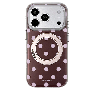 kaia ins风复古简约棕粉波点适用苹果18promax手机壳iphone17pro新款15支点支架16女17pm全包18pro防摔手机套