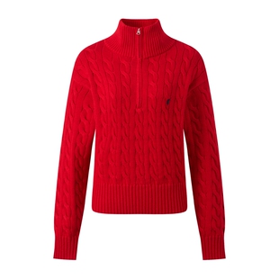 POLOWALK女士长袖针织衫2026春季新款半高领绞花针织衫套头毛衣