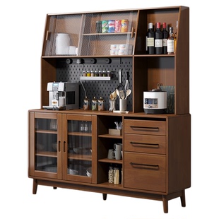 蓝色理想实木餐边柜茶水柜简约餐柜多功能储物柜组合靠墙餐边酒柜