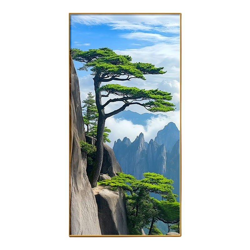 简约迎客松客厅风水大气挂画进门玄关墙装饰画正对画现代招财高档