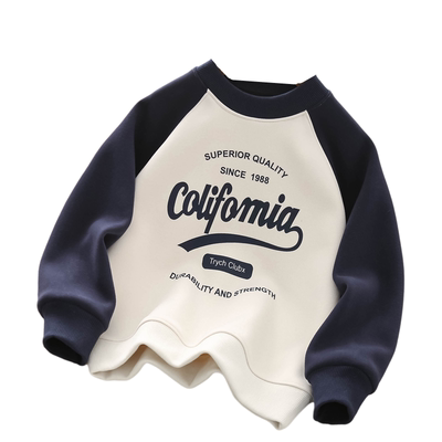 秋冬季男童加绒一体绒圆领卫衣