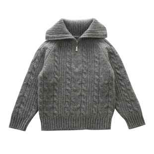 洪叶云台100%纯山羊绒男童毛衣秋冬宝宝针织衫拉链加厚儿童羊绒衫