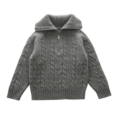 洪叶云台100%纯山羊绒男童毛衣秋冬宝宝针织衫拉链加厚儿童羊绒衫