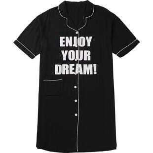 tutuanna家居服睡衣 女 black纯色胸前字母印花前扣短袖睡裙