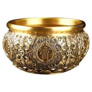 香炉家用供奉上香室内全黄铜聚宝盆观音财神插香烧香炉佛前香火炉